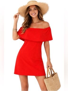 Charles Henry "NEW" Tomato Red Ruffle Romantic Off The Shoulder Dress Size S